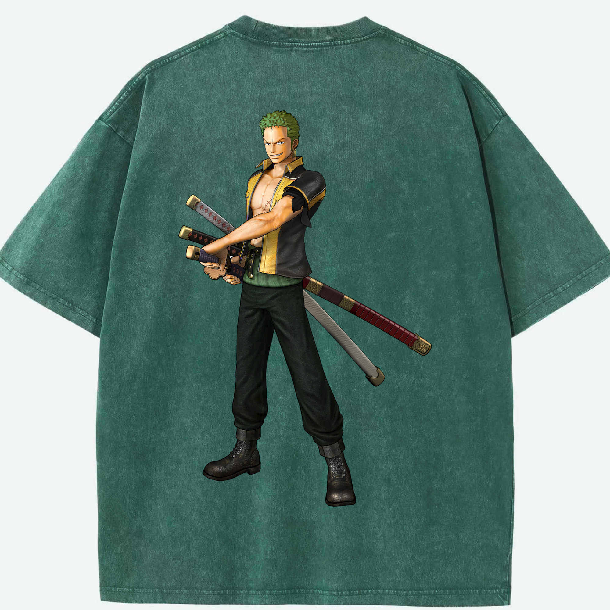 ワンピース ロロノア・ゾロ ONE PIECE Roronoa Zoro 綿100% ヴィンテージ風 半袖Tシャツ（背面プリント）